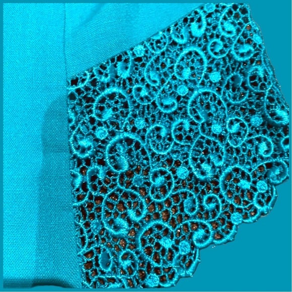 VINTAGE SL Fashions 2-piece skirt suit SET teal turquoise lace blazer 70s 80s - Picture 11 of 16